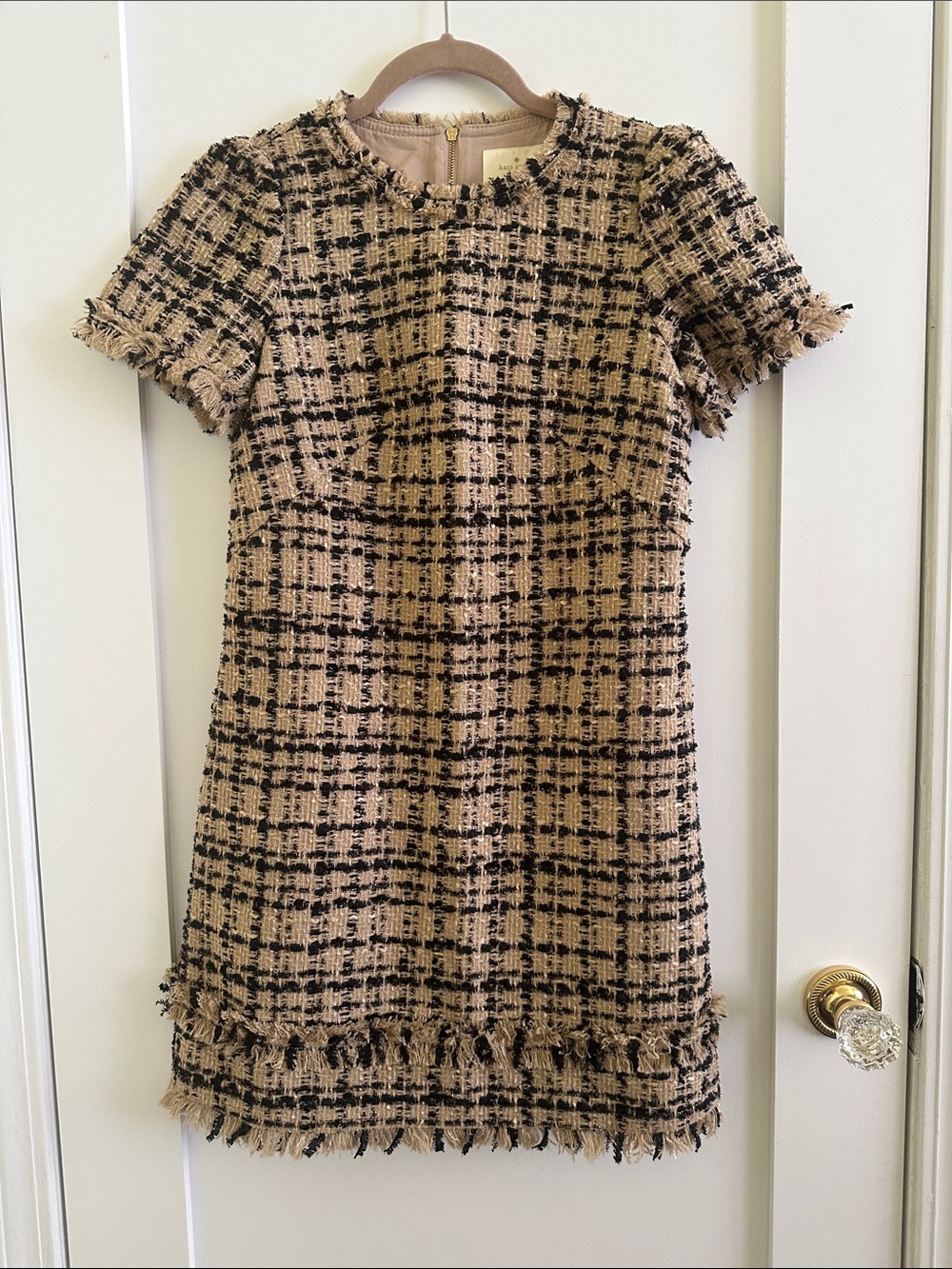 kate spade Beige and Black Tweed Fringe Neckline Dress